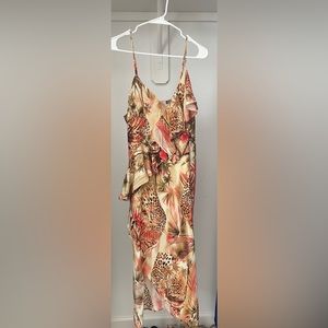 VENUS Leopard Palm Tree Pattern ruffle dress